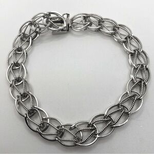 Vtg Sterling Silver Woven Link Charm Bracelet Slide Lock Clasp 7.5” L .4” W 12g